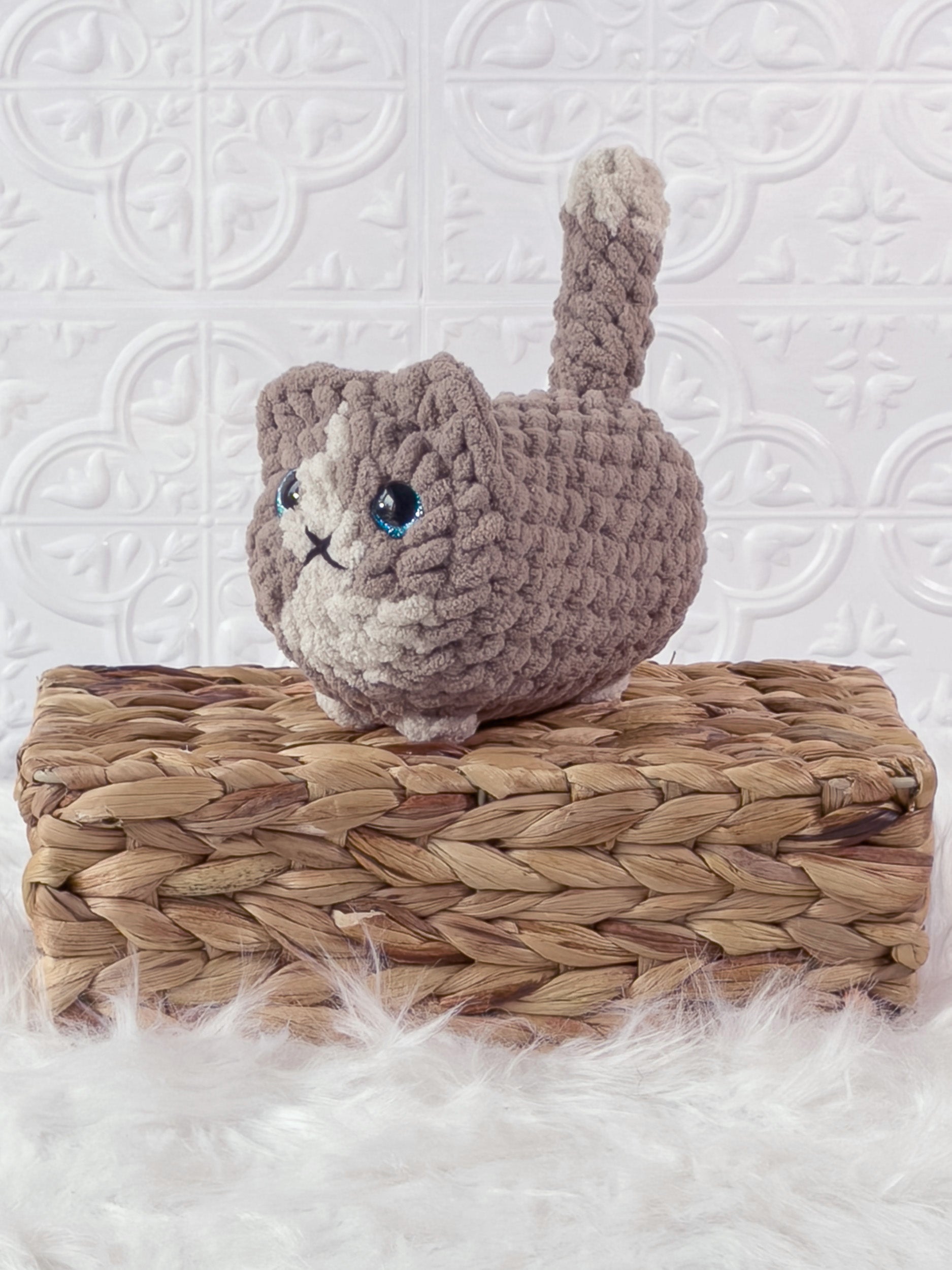 Handmade loaf cat crochet plushie with a rounded bread-loaf shape