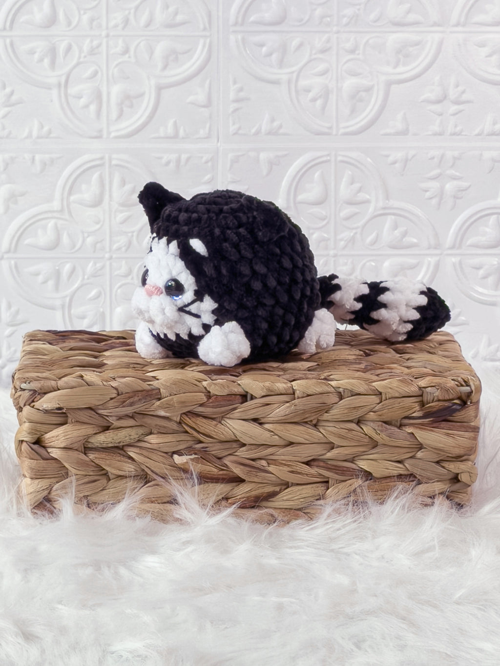 Handmade kitten crochet plushie shown from the front