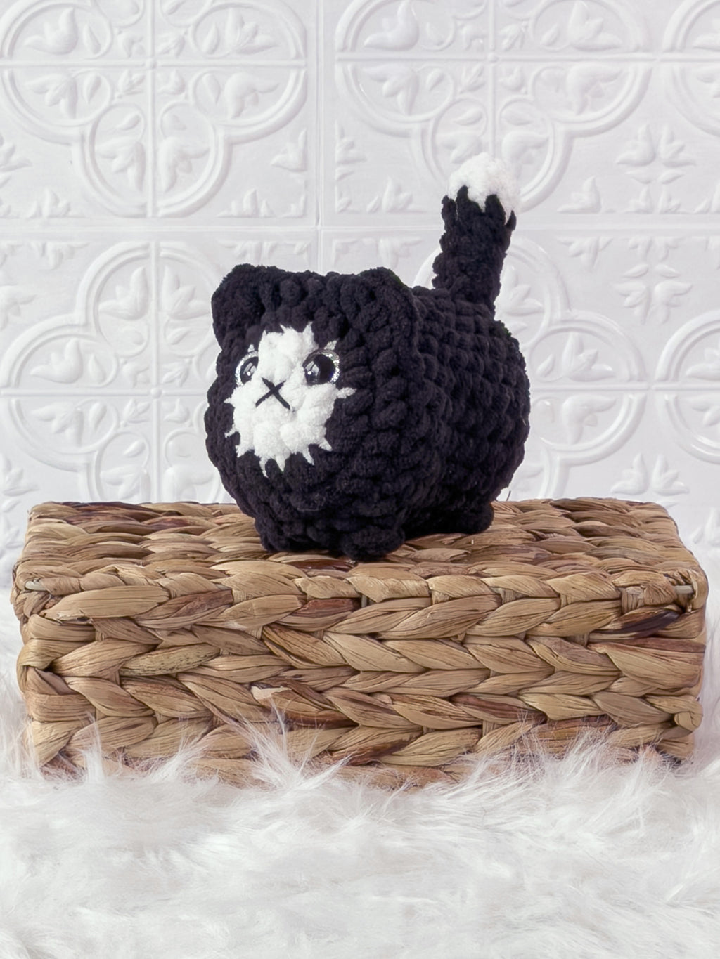 Handmade loaf cat crochet plushie with a rounded bread-loaf shape