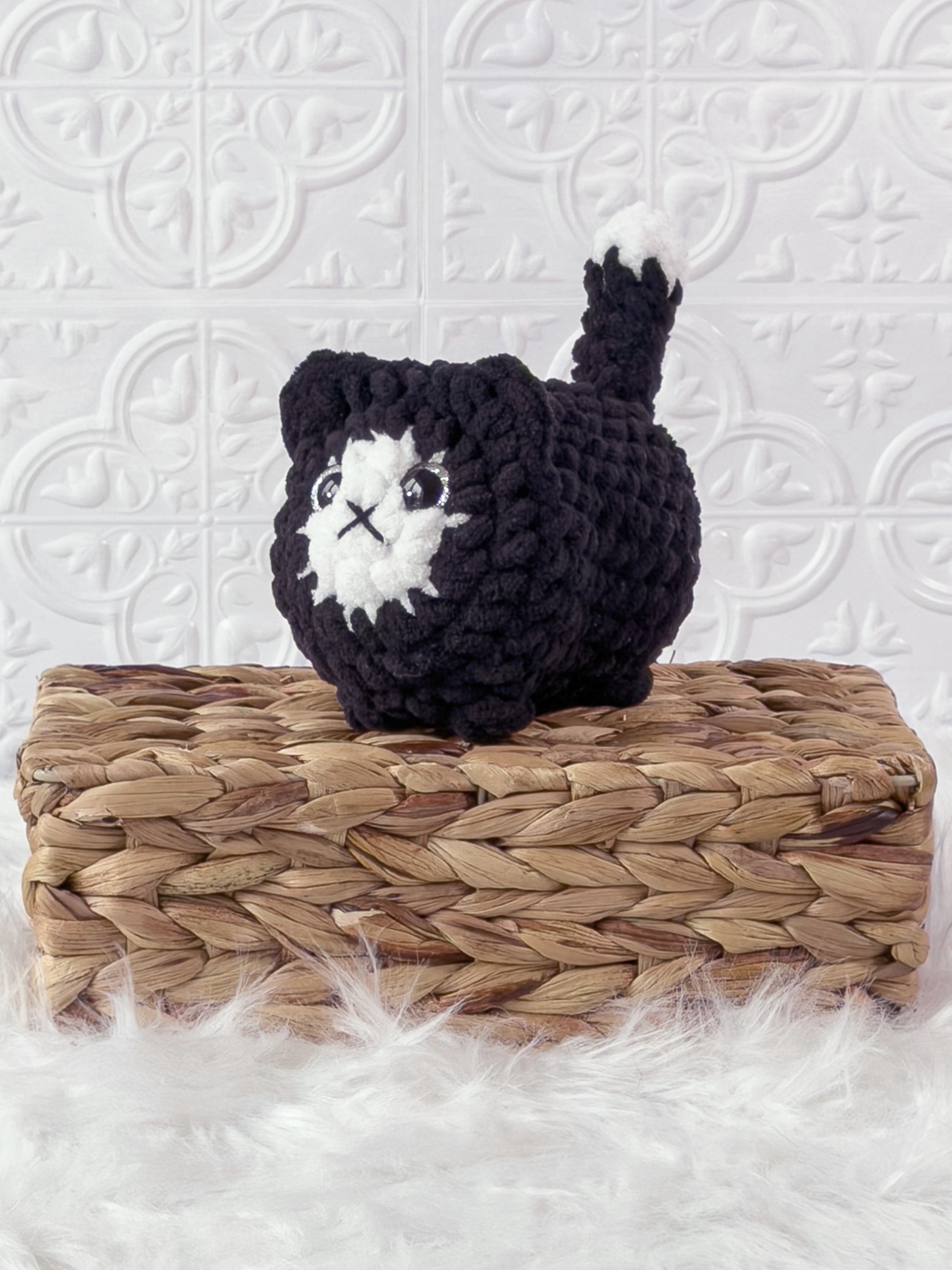 Handmade loaf cat crochet plushie with a rounded bread-loaf shape