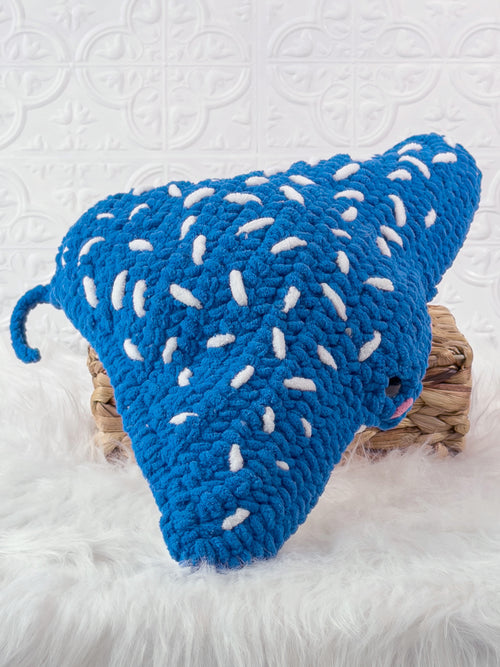 Large handmade stingray crochet plushie with a wide soft body