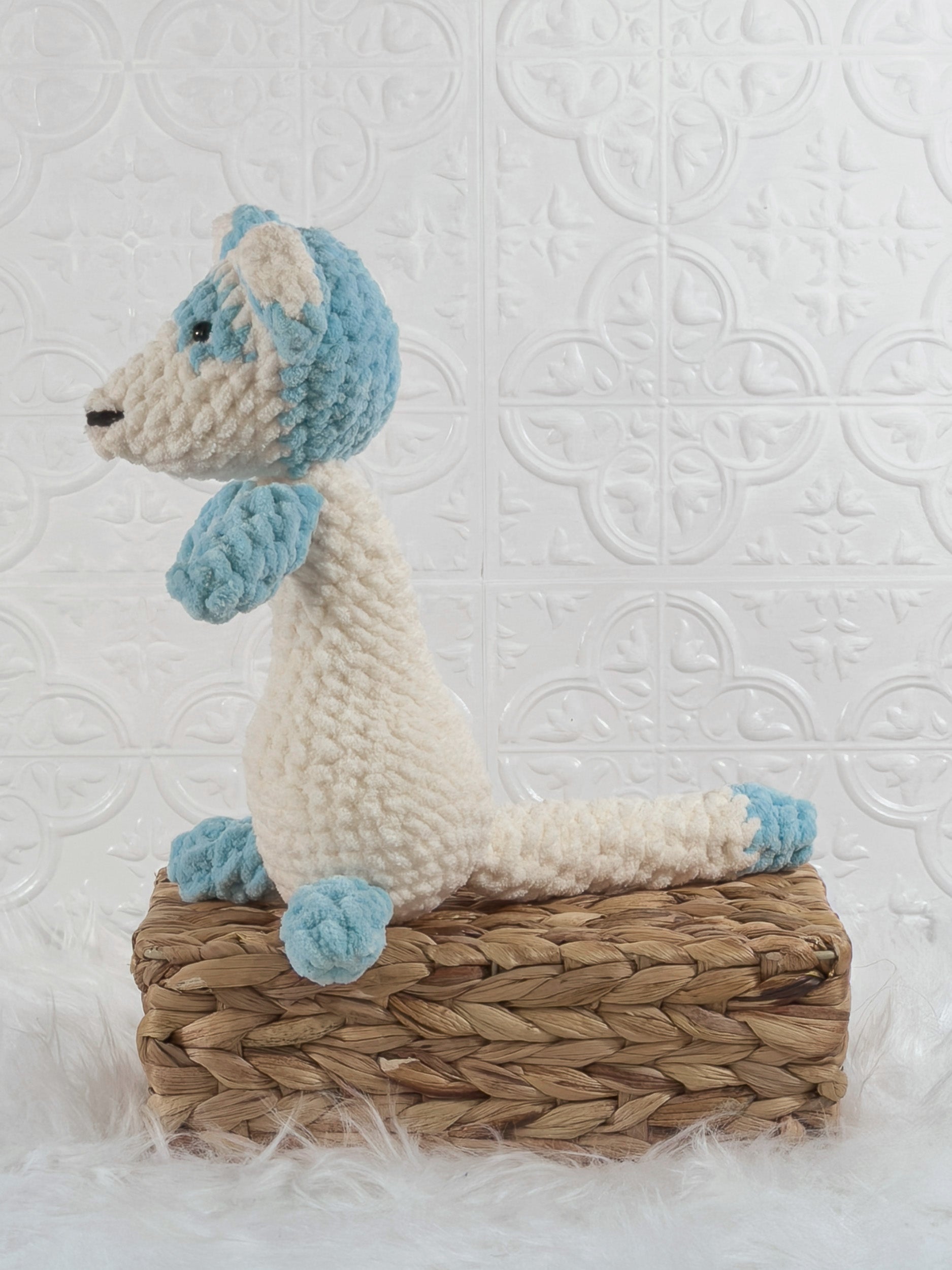 Handmade ferret crochet plushie shown from the front