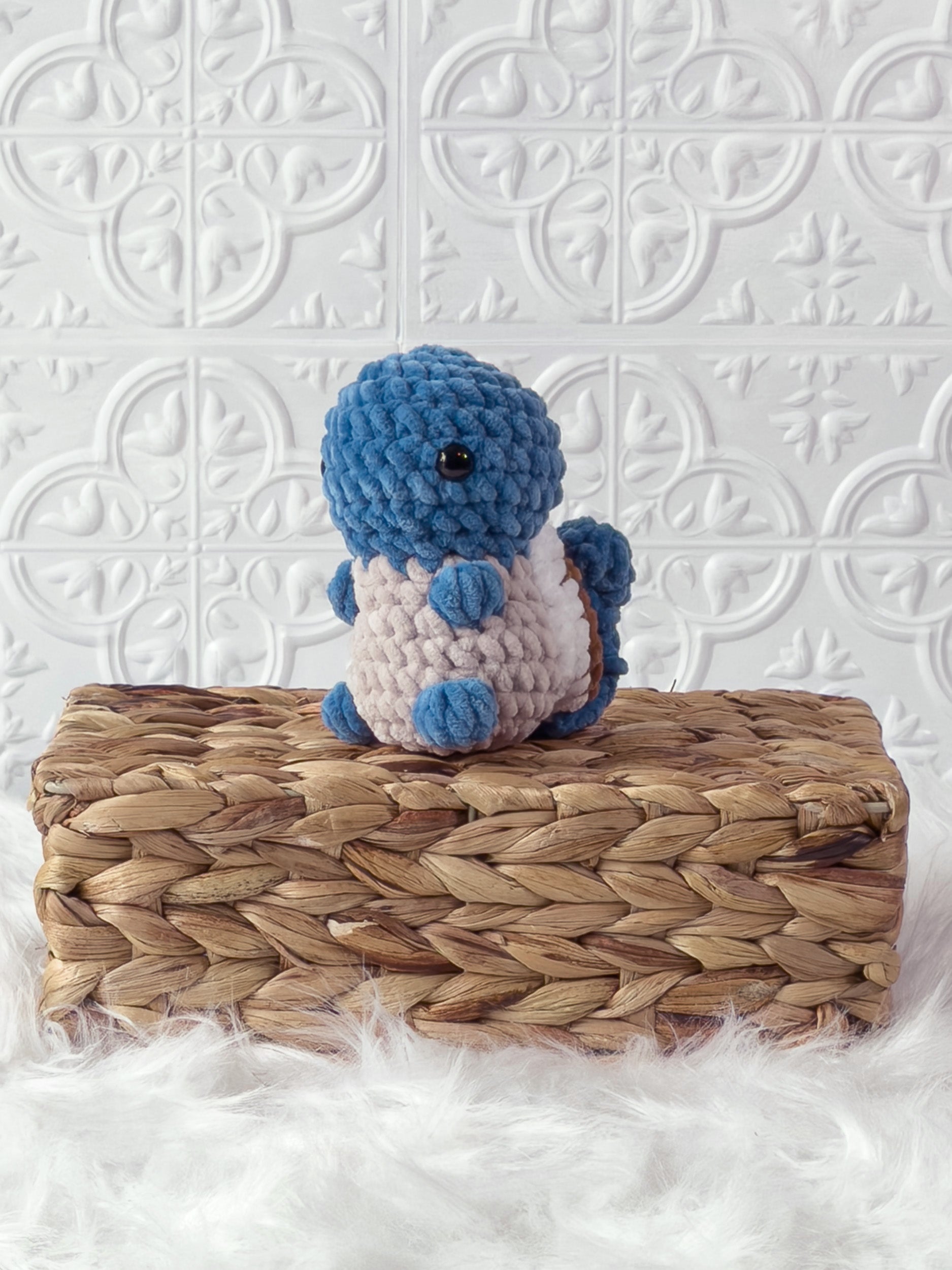 Handmade Squirtle crochet plushie with turtle-inspired character details