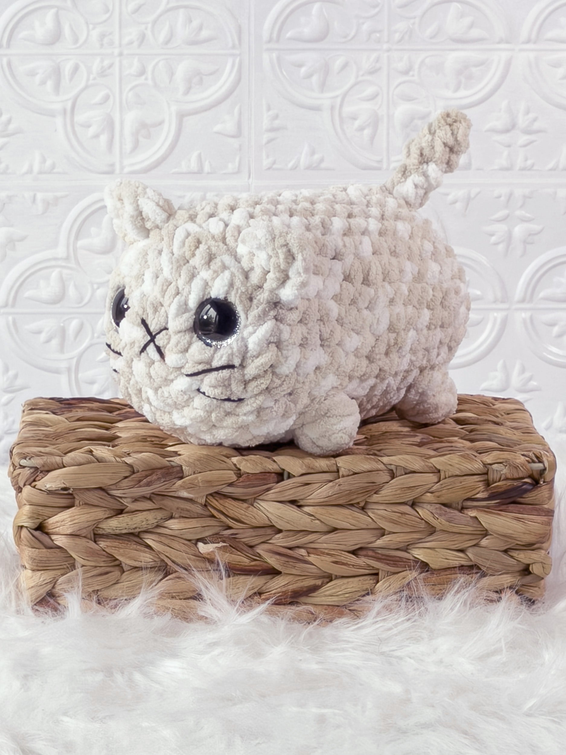 Large handmade loaf cat crochet plushie with a rounded bread-loaf shape