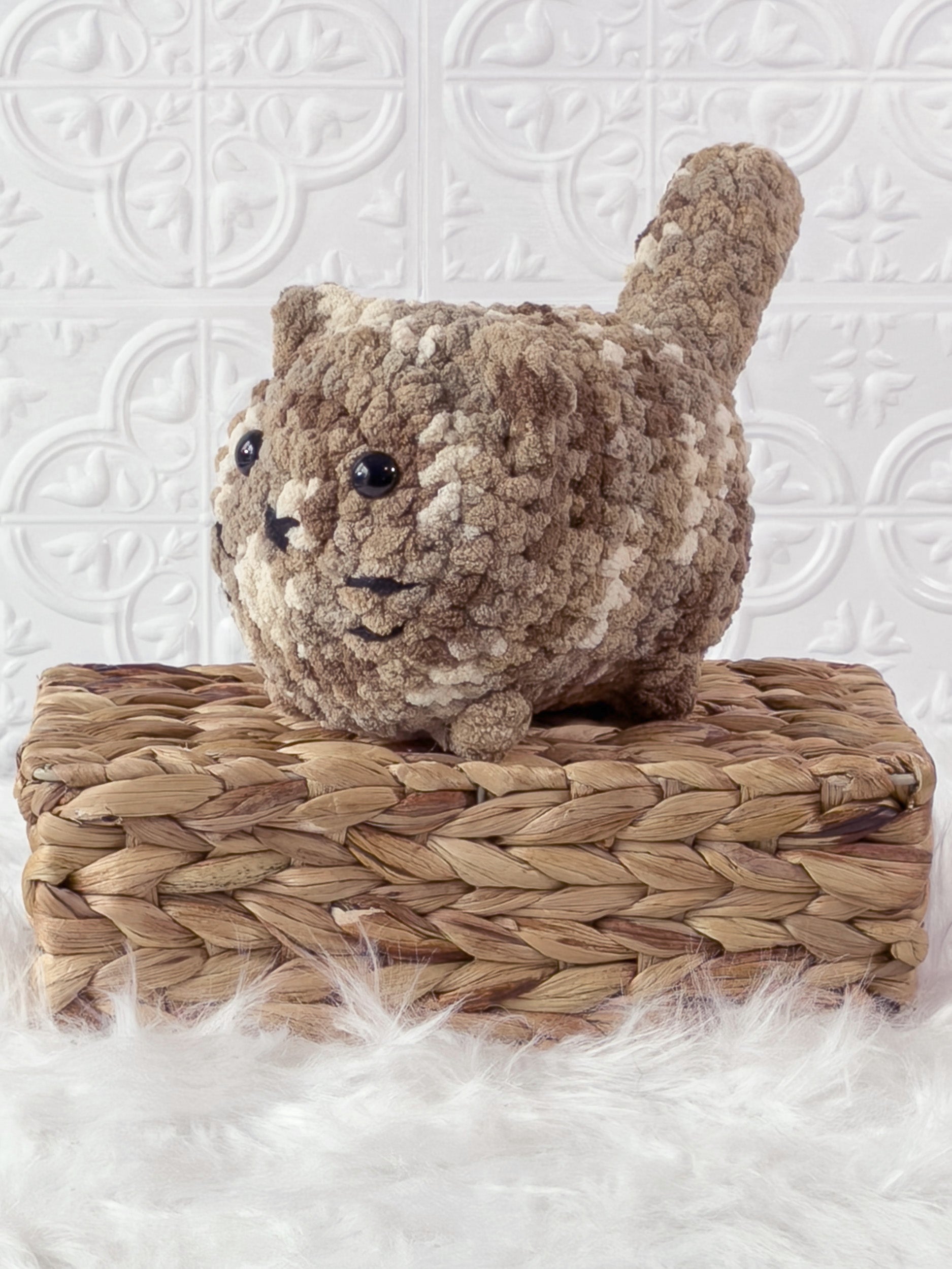 Large handmade loaf cat crochet plushie with a rounded bread-loaf shape