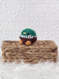 Handmade mallard crochet plushie shown from the front