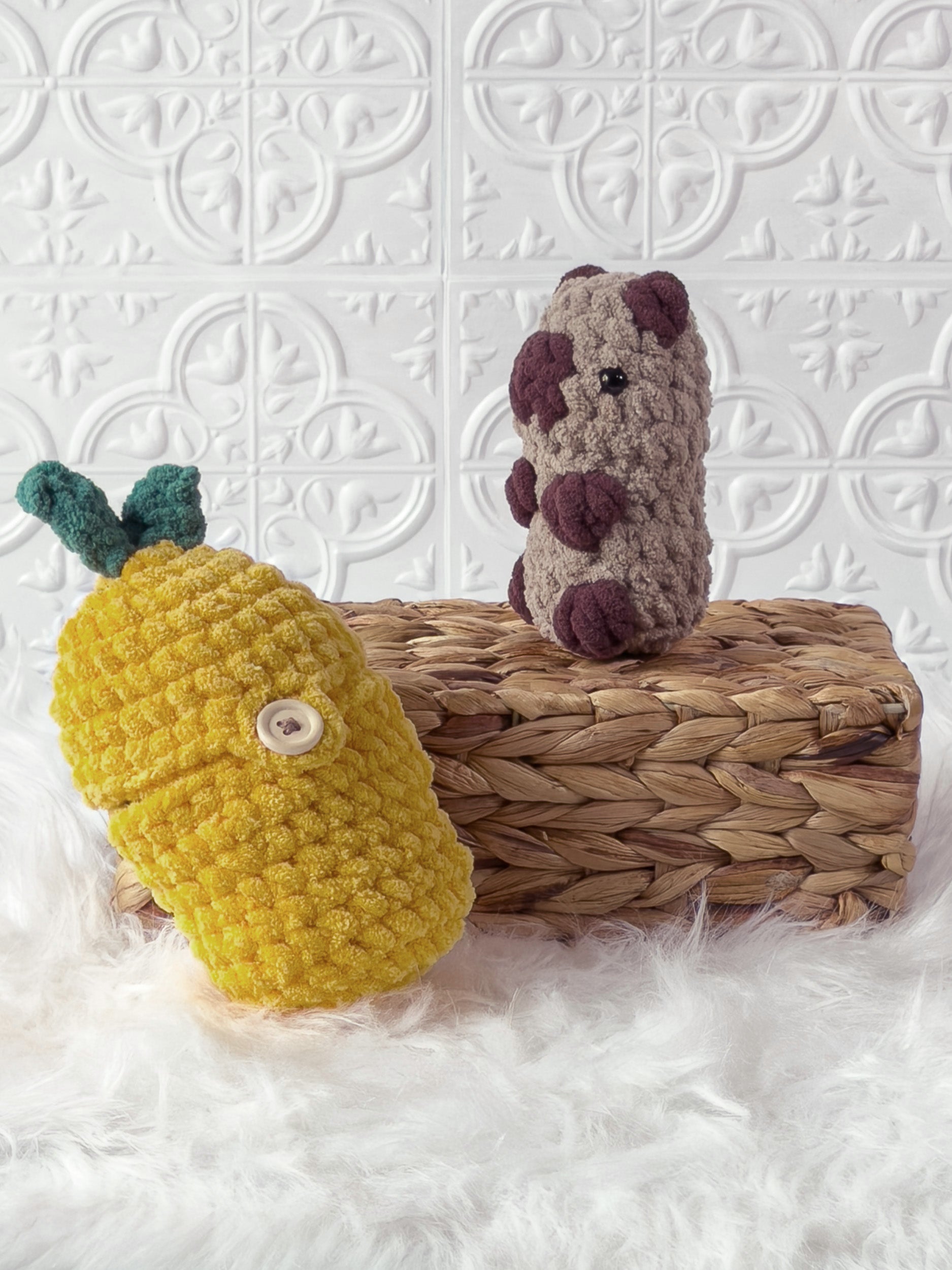 Handmade peek-a-boo capybara crochet plushie inside a crochet lemon