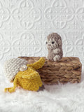 Handmade peek-a-boo monkey crochet plushie inside a crochet banana