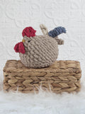 Handmade rooster crochet plushie shown from the front
