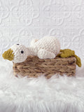 Handmade silly goose crochet plushie with a whimsical exaggerated design