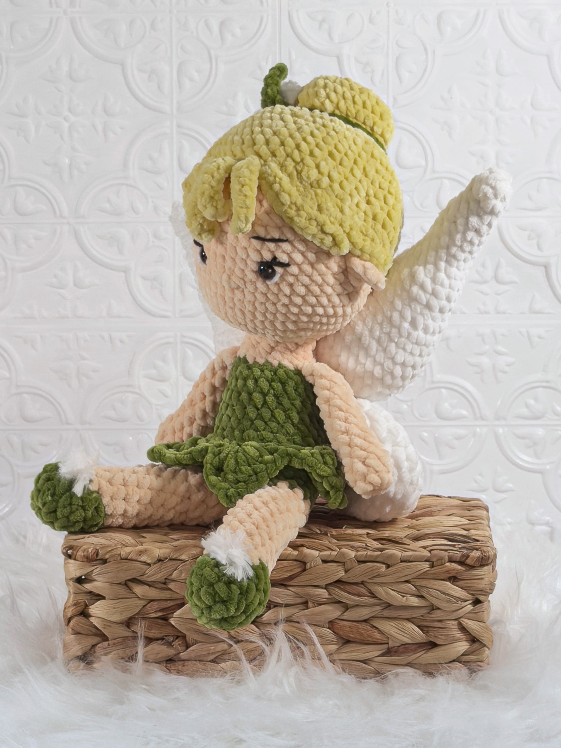 Handmade fairy crochet plushie shown from the front