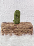 Handmade dill pickle crochet plushie with a playful food-inspired shape