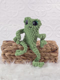 Handmade leggy froggy crochet plushie with long floppy legs