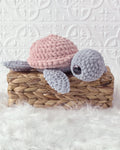 Handmade turtle crochet plushie shown from the front