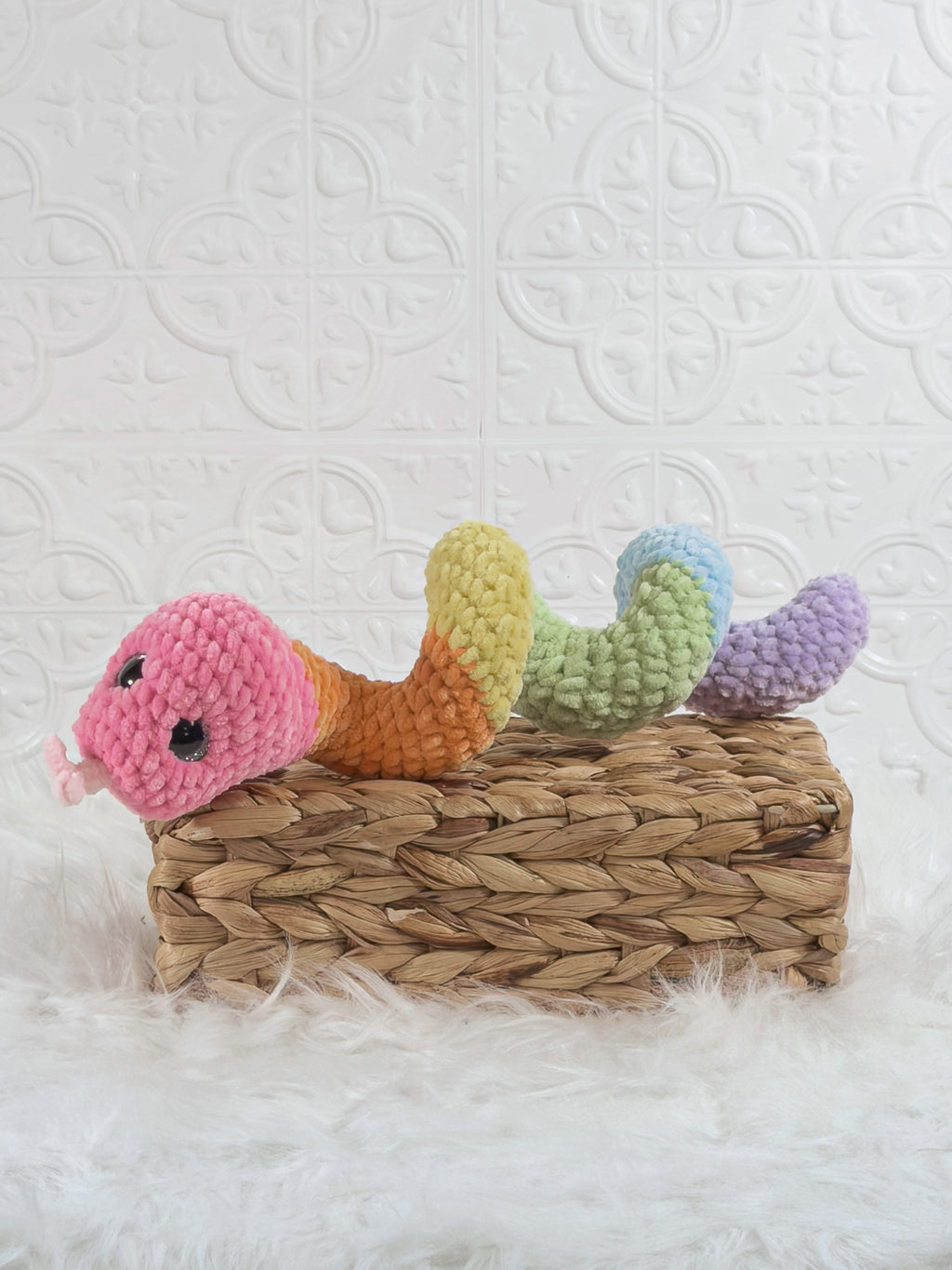 Handmade snake crochet plushie shown from the front