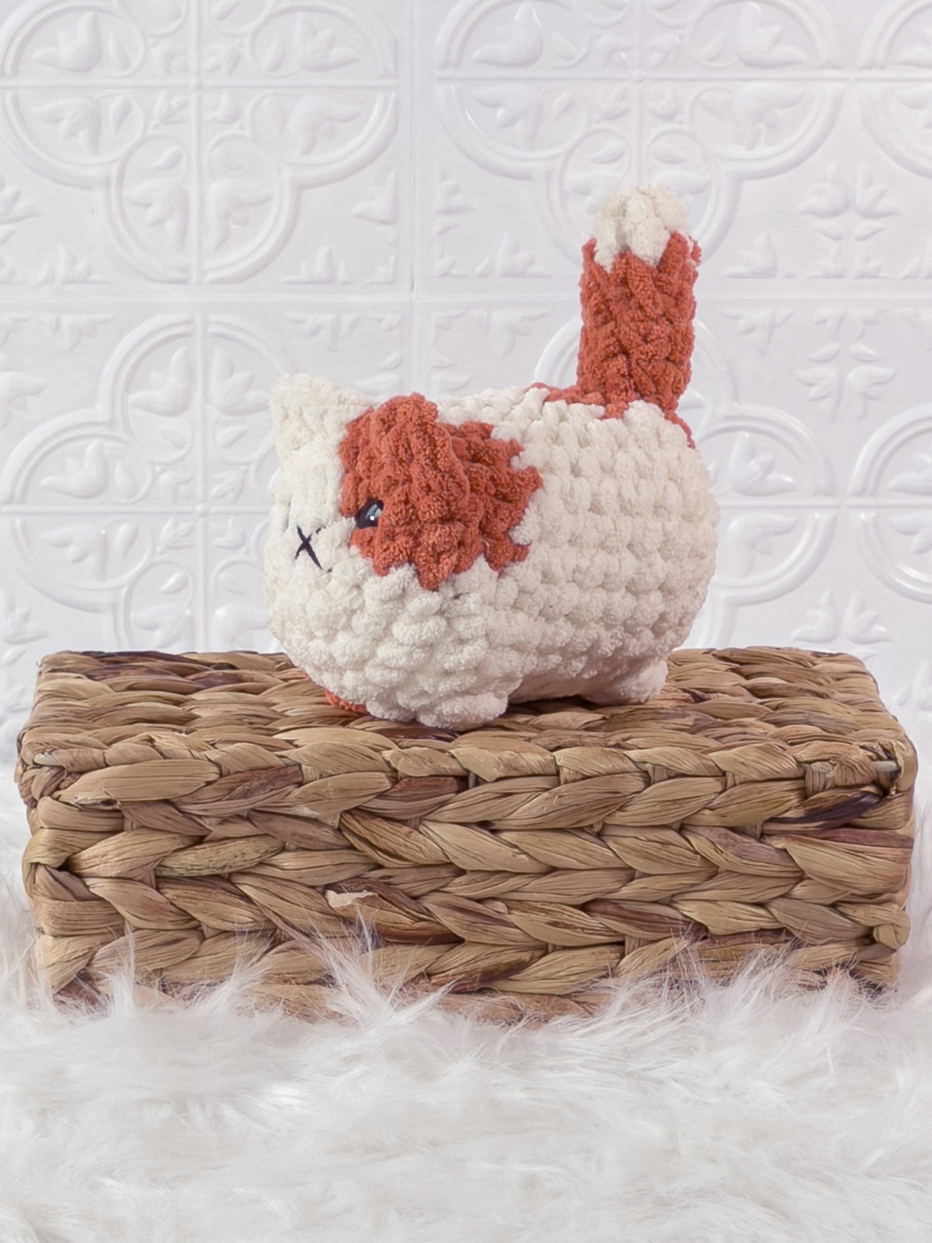 Handmade loaf cat crochet plushie with a rounded bread-loaf shape