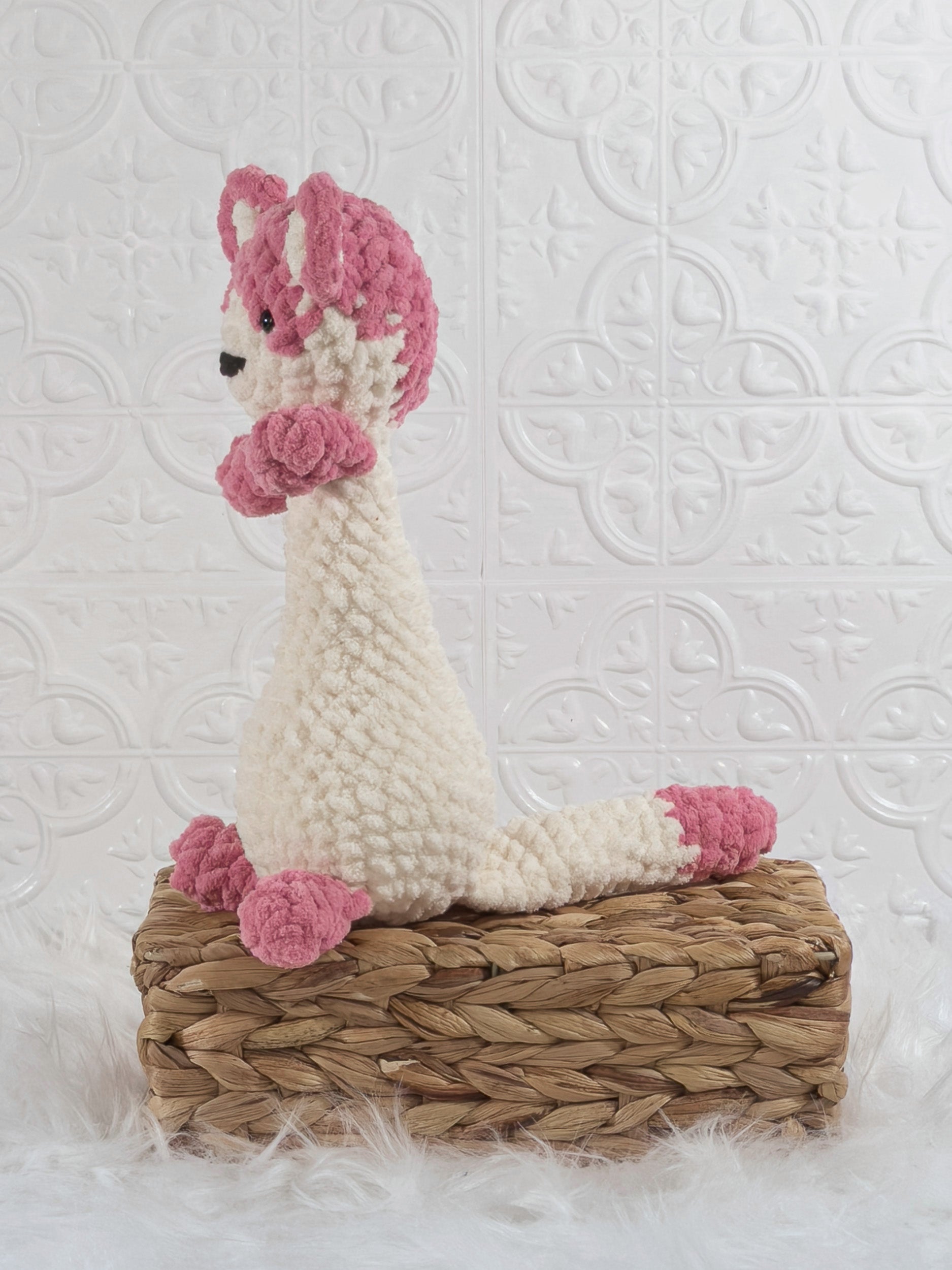 Handmade ferret crochet plushie shown from the front