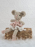 Handmade mouse ballerina crochet plushie wearing a dance-inspired outfit