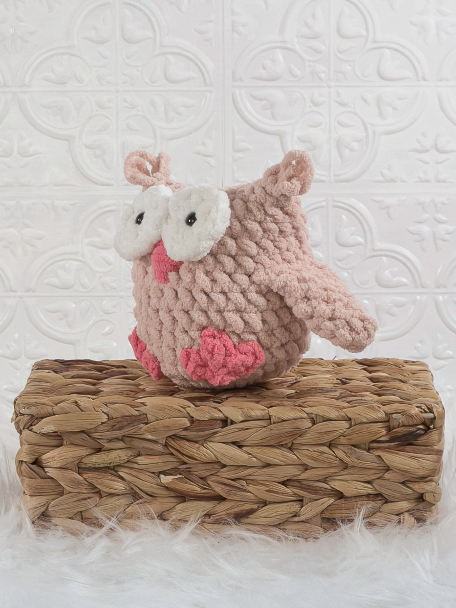 Handmade owl crochet plushie shown from the front