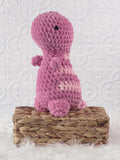 Handmade t rex crochet plushie shown from the front