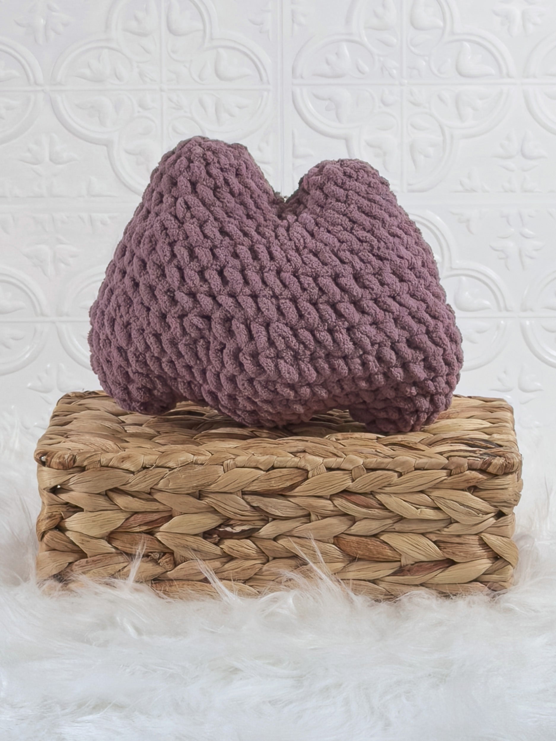 Handmade purple ditto crochet plushie shown from the back