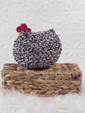 Handmade chicken crochet plushie shown from the front