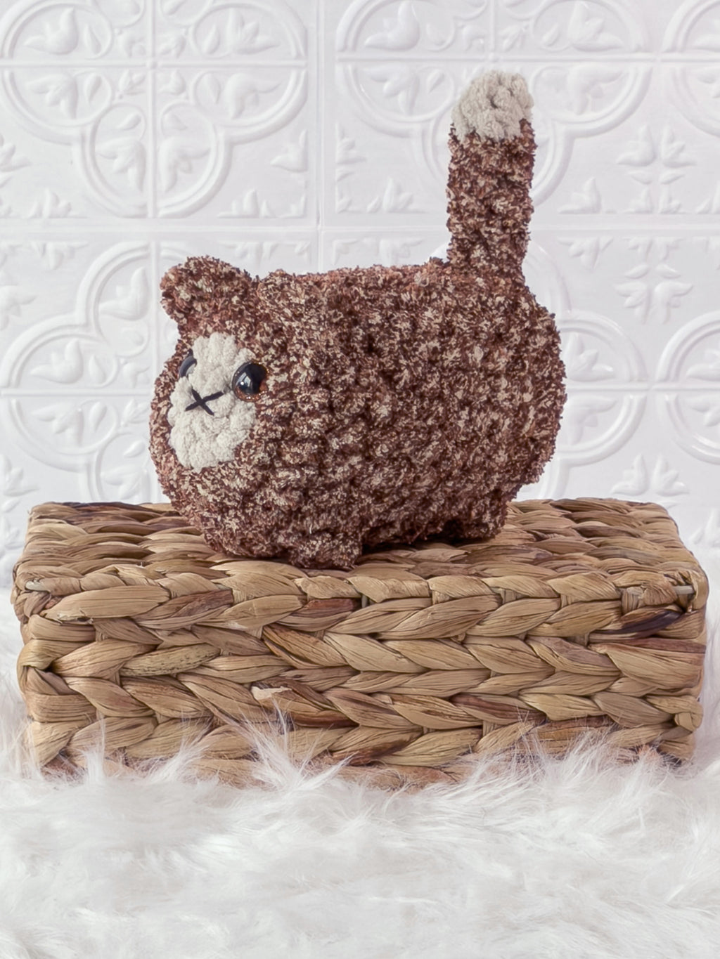 Handmade loaf cat crochet plushie with a rounded bread-loaf shape