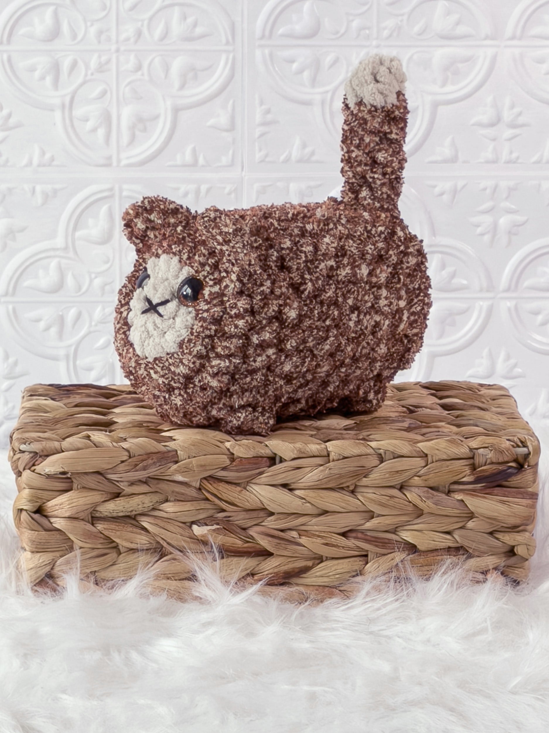 Handmade loaf cat crochet plushie with a rounded bread-loaf shape
