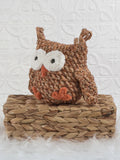 Handmade owl crochet plushie shown from the front