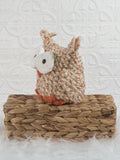 Handmade owl crochet plushie shown from the front