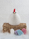Handmade hen crochet plushie with removable crochet eggs