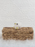 Handmade baby chick crochet plushie shown from the front