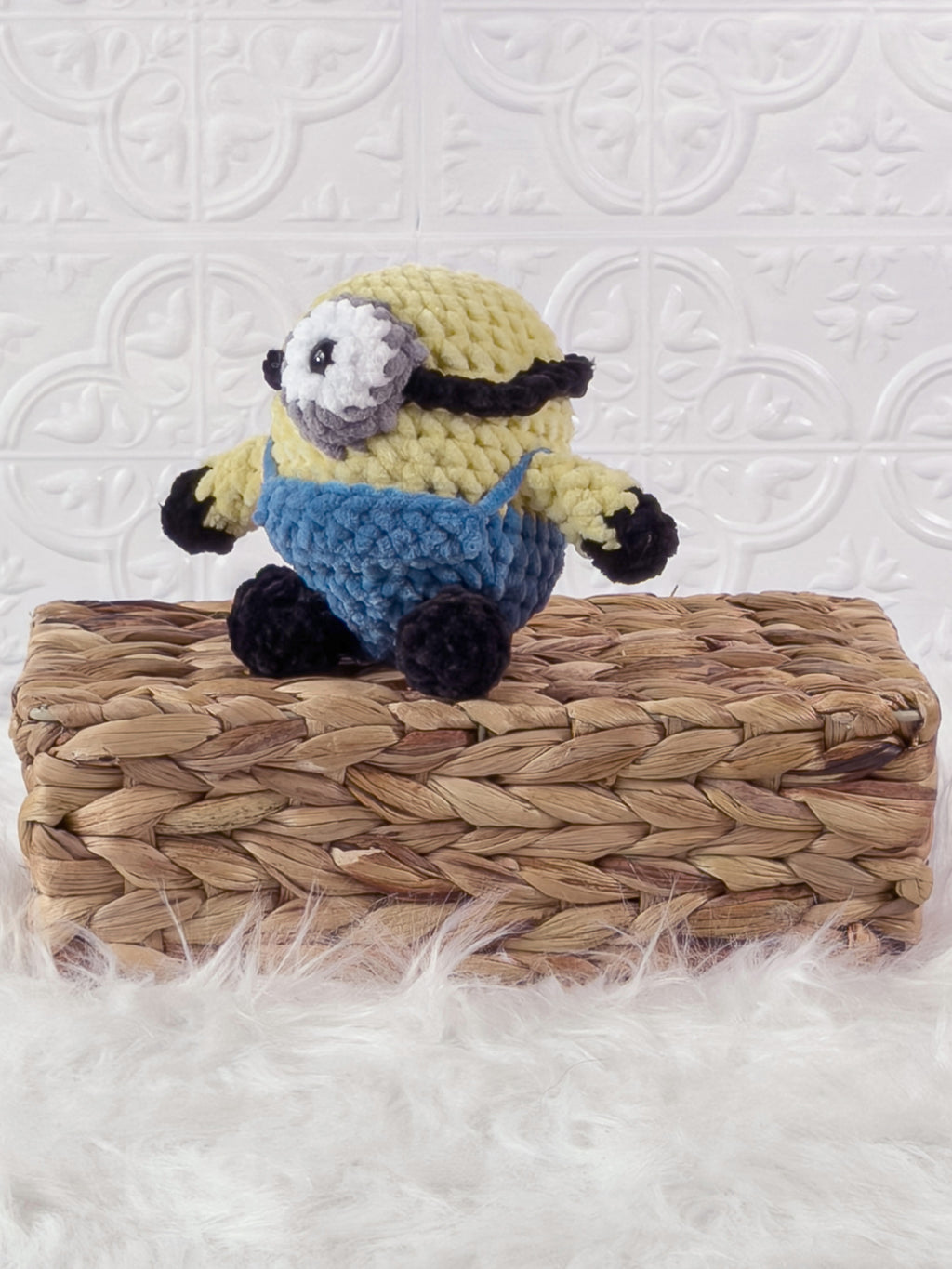 Handmade Minion crochet plushie with cheerful character-inspired details